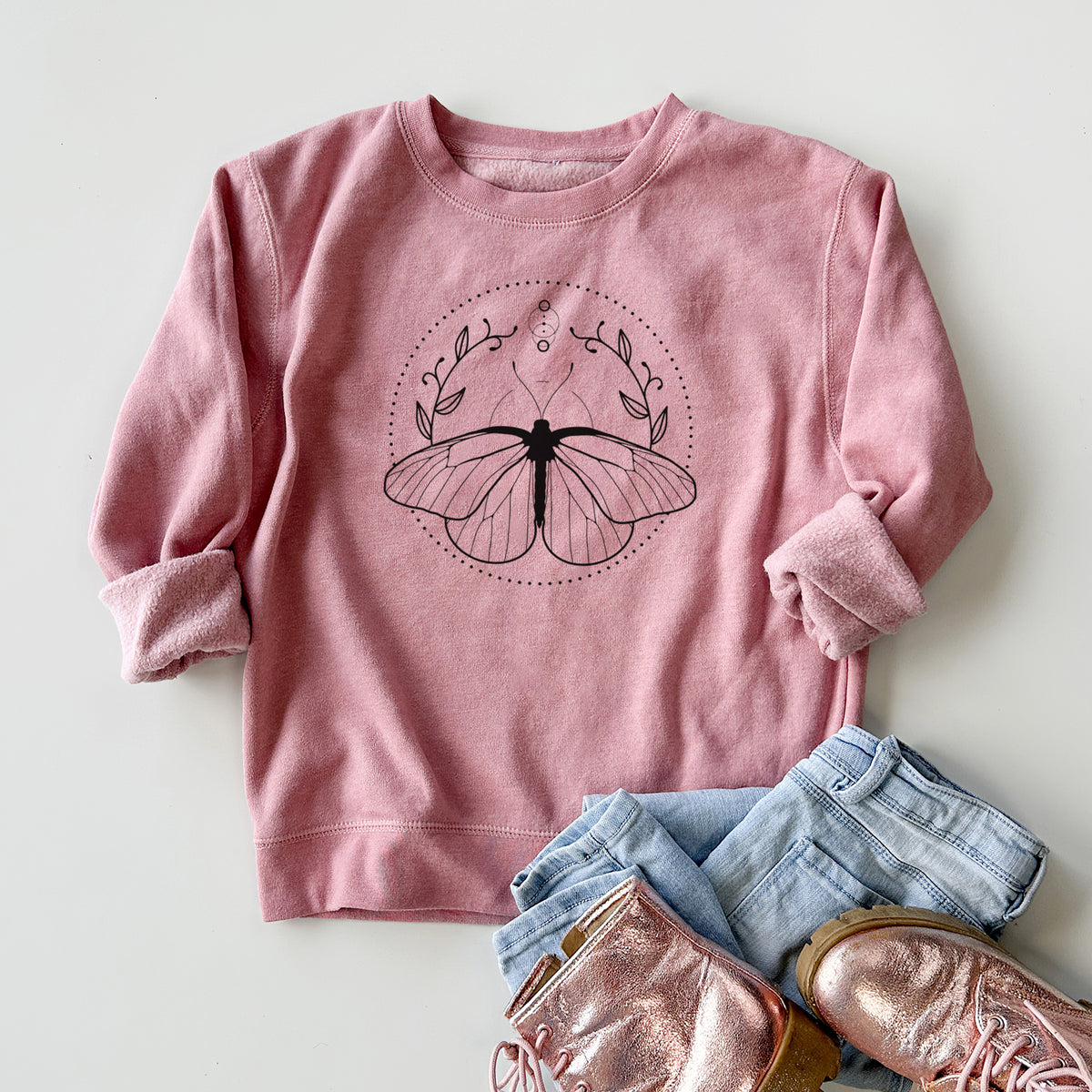 Aporia crataegi - Black Veined White Butterfly - Youth Lightweight Crewneck Sweatshirt