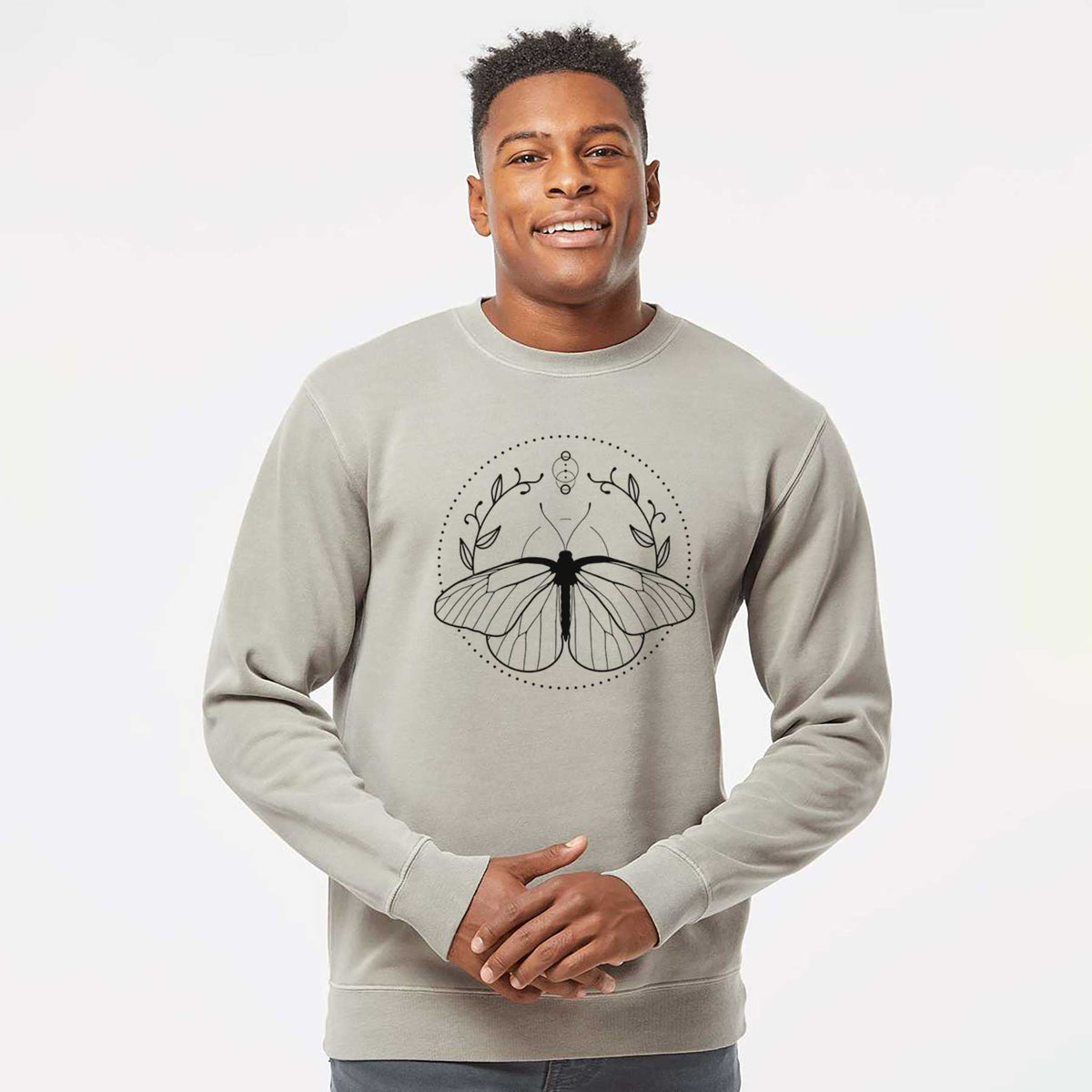 Aporia crataegi - Black Veined White Butterfly - Unisex Pigment Dyed Crew Sweatshirt