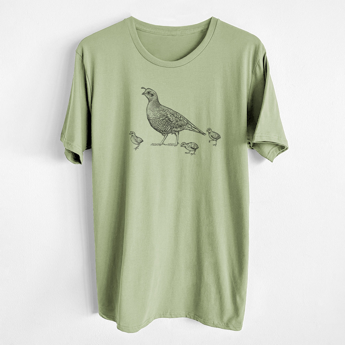 CLOSEOUT - California Quail with Babies - Callipepla californica - Unisex Crewneck - Made in USA - 100% Organic Cotton