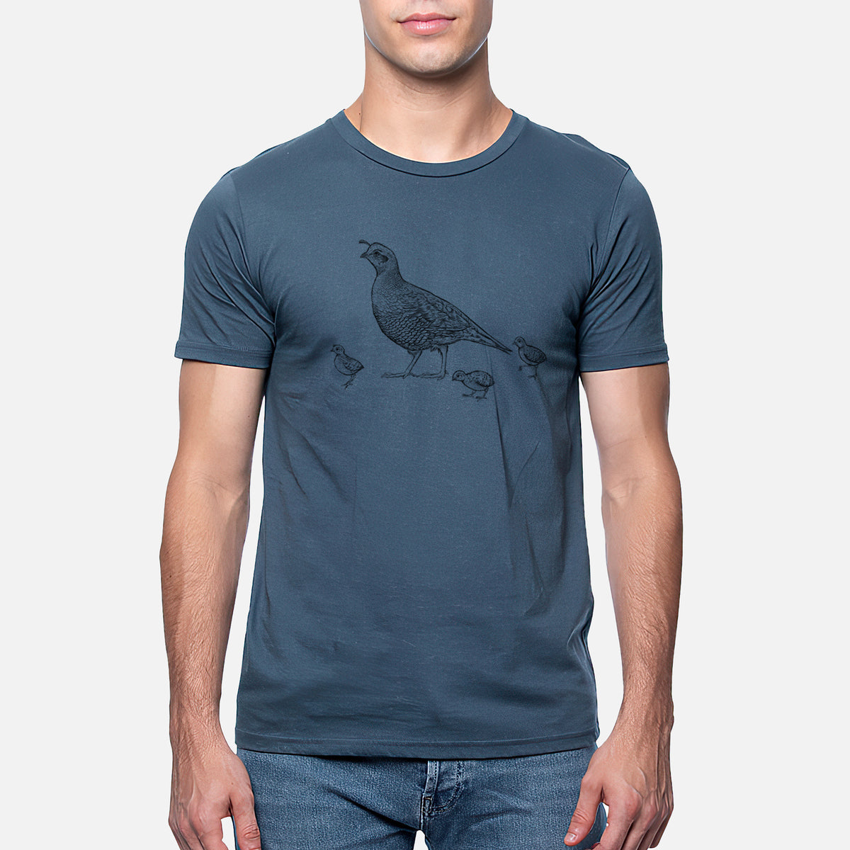 CLOSEOUT - California Quail with Babies - Callipepla californica - Unisex Crewneck - Made in USA - 100% Organic Cotton