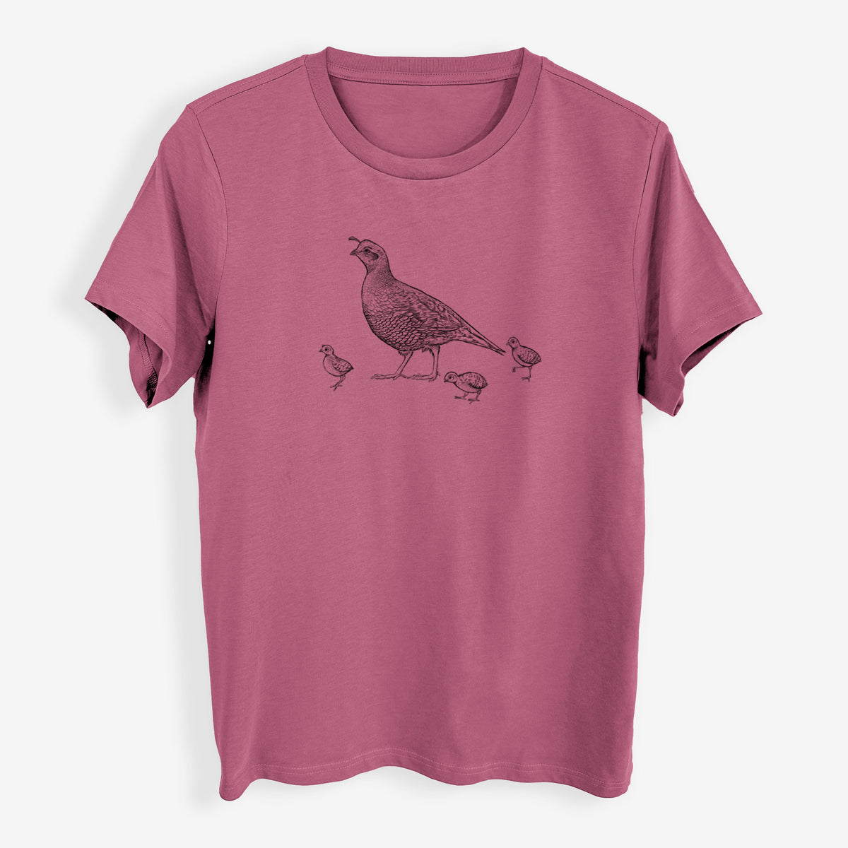 California Quail with Babies - Callipepla californica - Womens Everyday Maple Tee