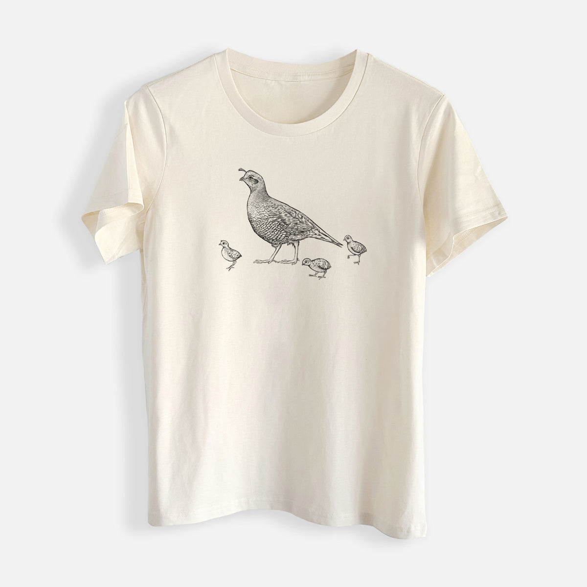 California Quail with Babies - Callipepla californica - Womens Everyday Maple Tee