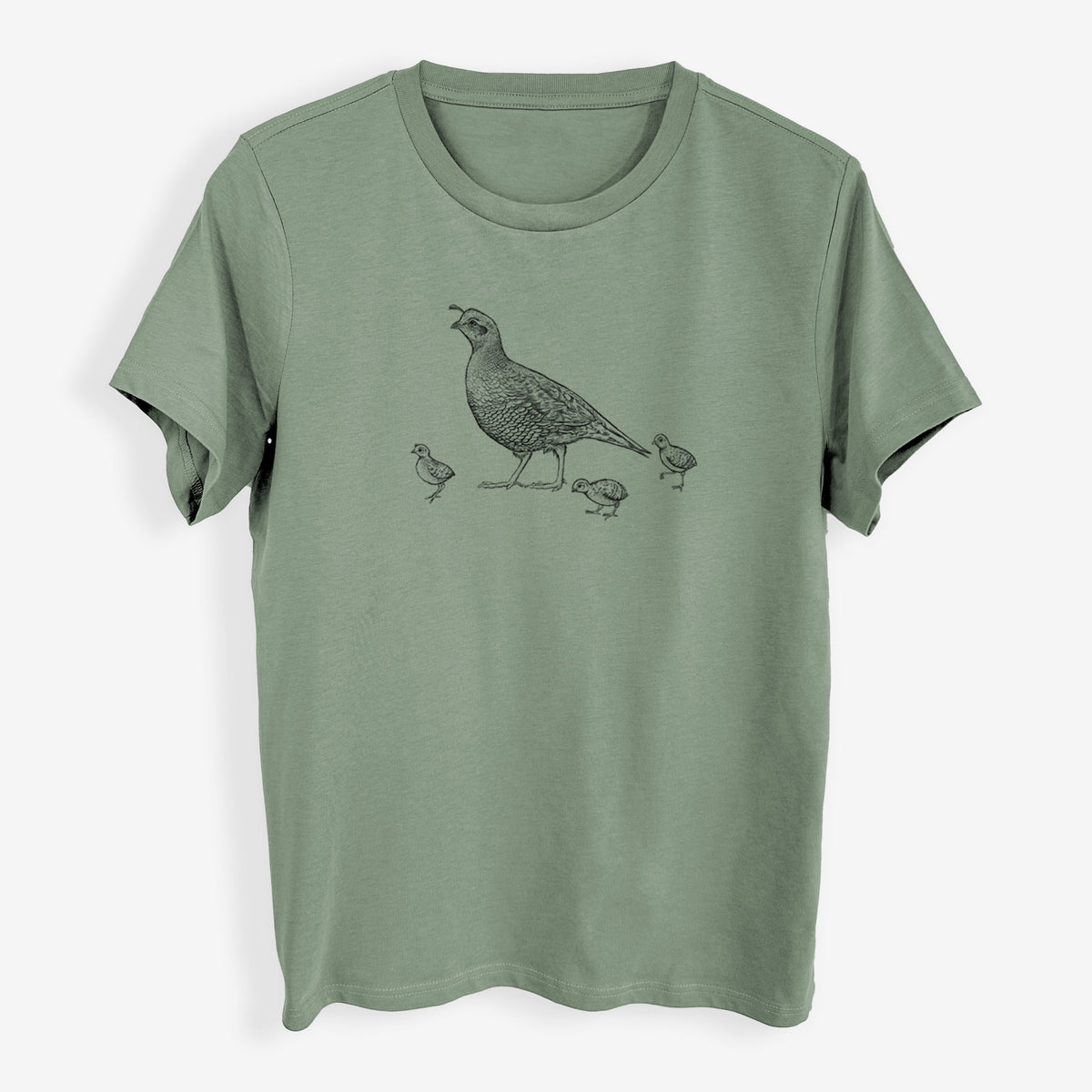 California Quail with Babies - Callipepla californica - Womens Everyday Maple Tee