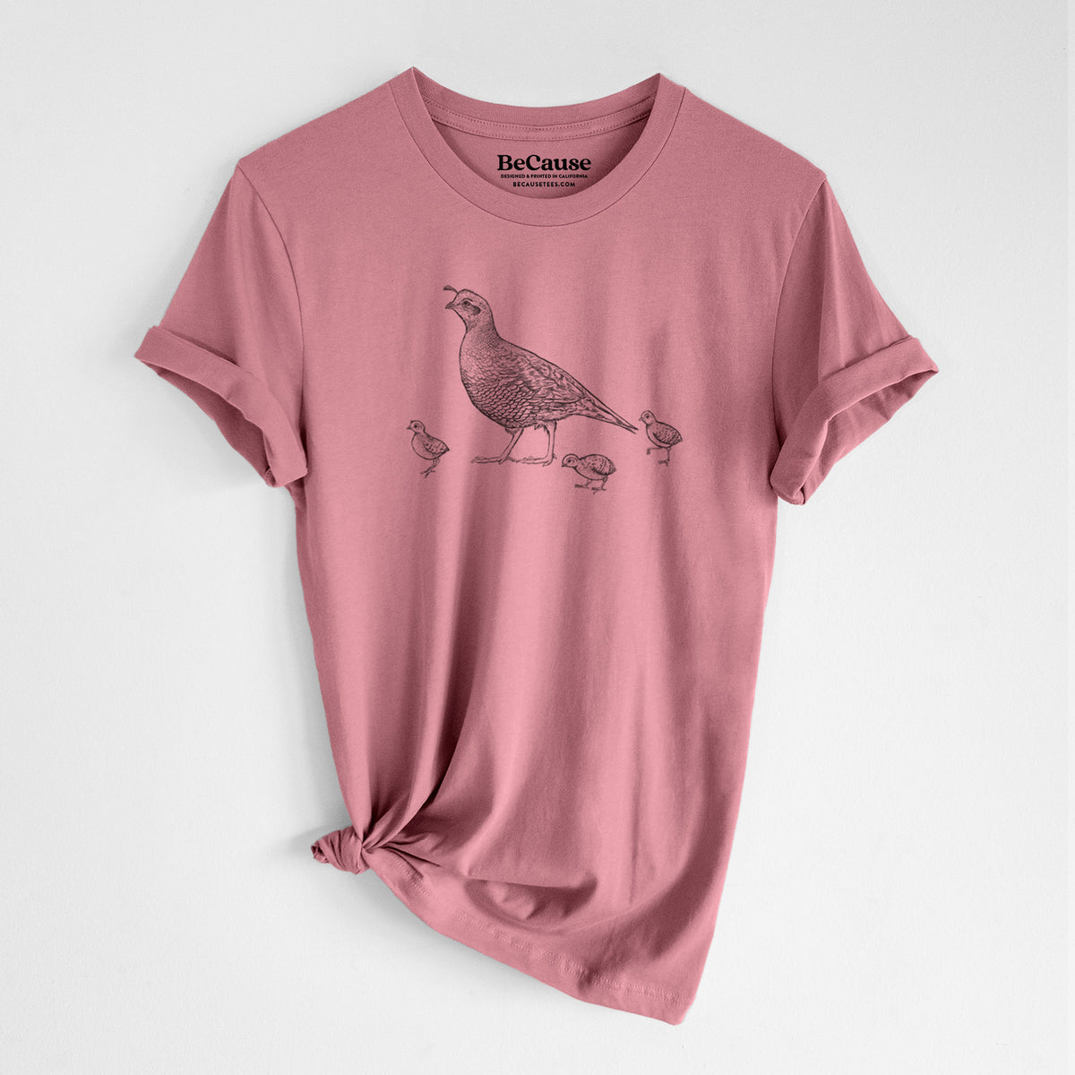 California Quail with Babies - Callipepla californica - Lightweight 100% Cotton Unisex Crewneck