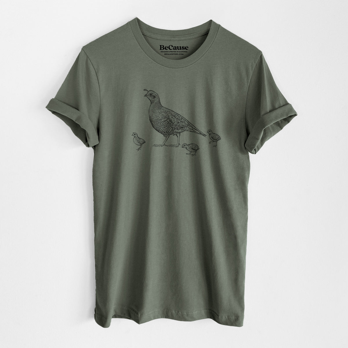 California Quail with Babies - Callipepla californica - Lightweight 100% Cotton Unisex Crewneck