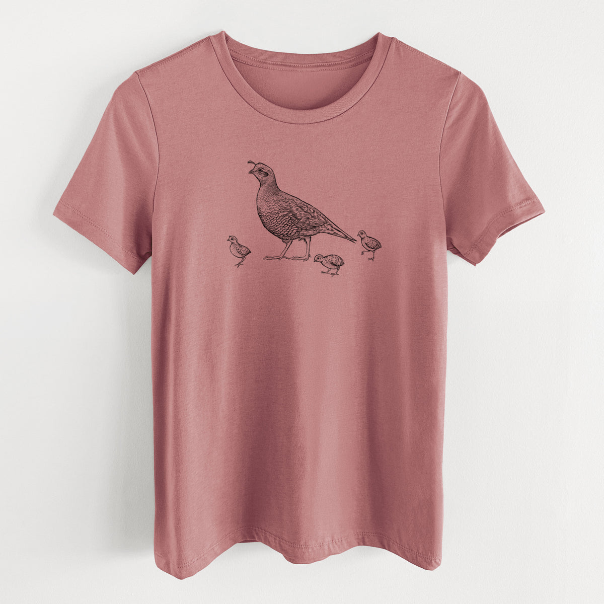 California Quail with Babies - Callipepla californica - Women&#39;s Lightweight Relaxed Fit 100% Cotton Crewneck