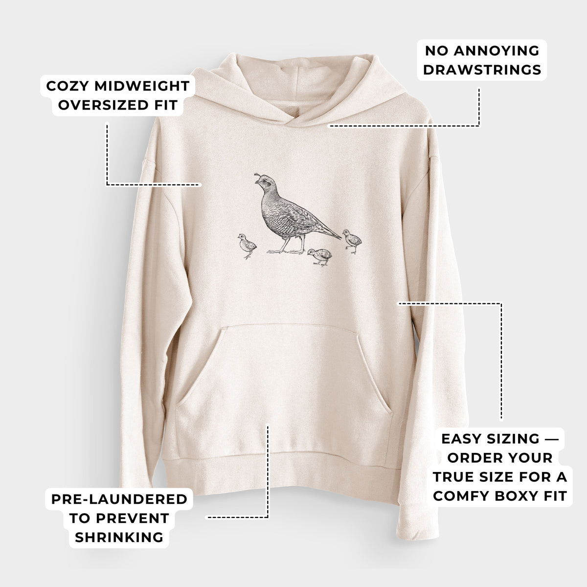 California Quail with Babies - Callipepla californica  - Bodega Midweight Hoodie