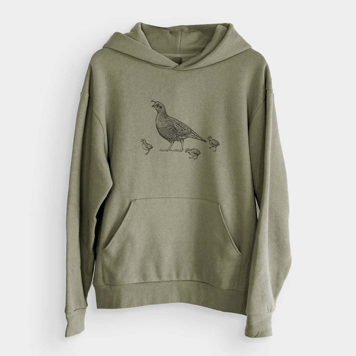 California Quail with Babies - Callipepla californica  - Bodega Midweight Hoodie