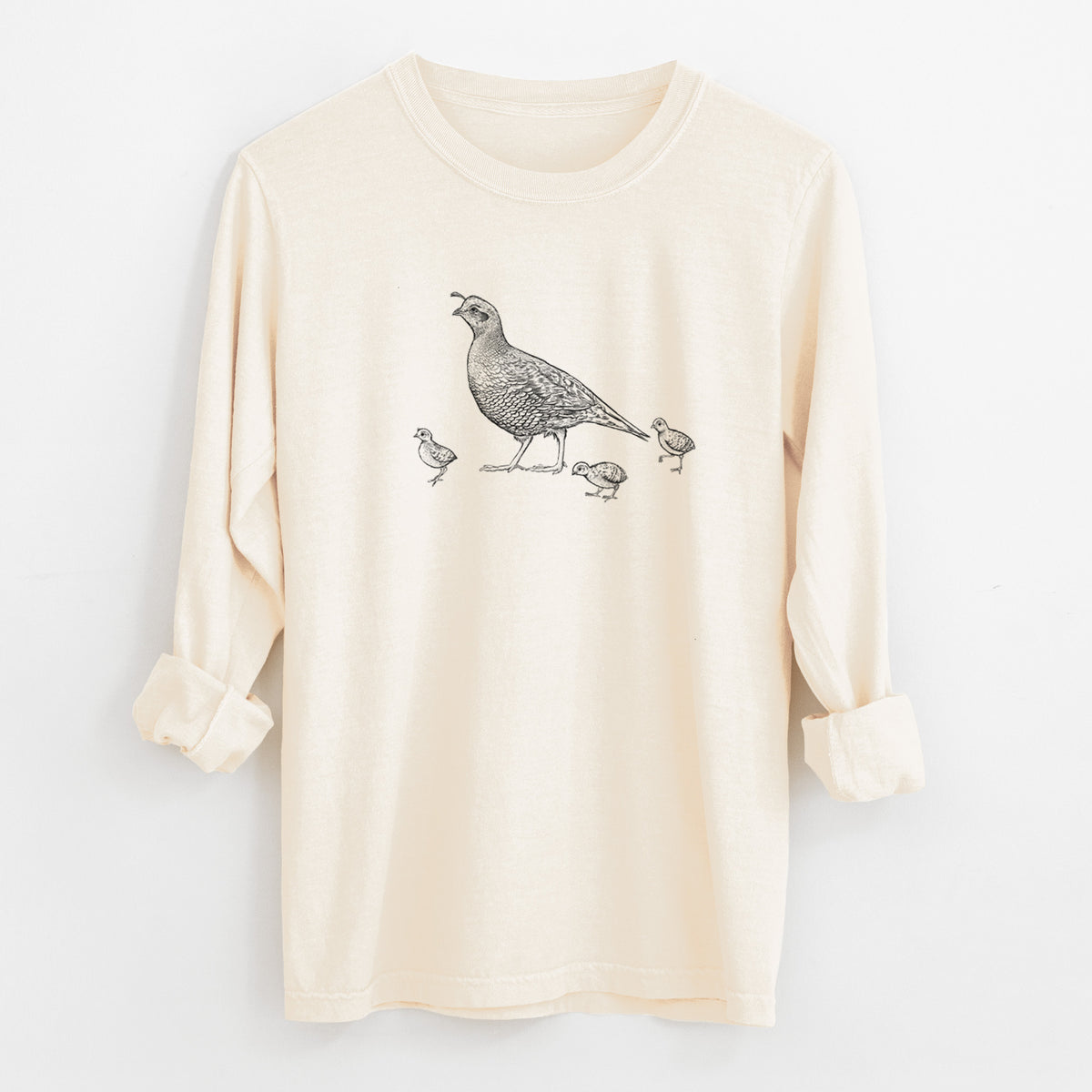 California Quail with Babies - Callipepla californica - Unisex Comfort Colors 100% Cotton Long Sleeve