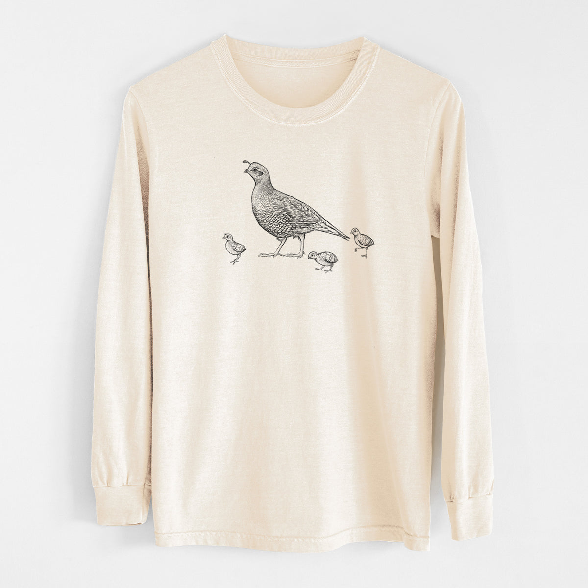 California Quail with Babies - Callipepla californica - Unisex Comfort Colors 100% Cotton Long Sleeve