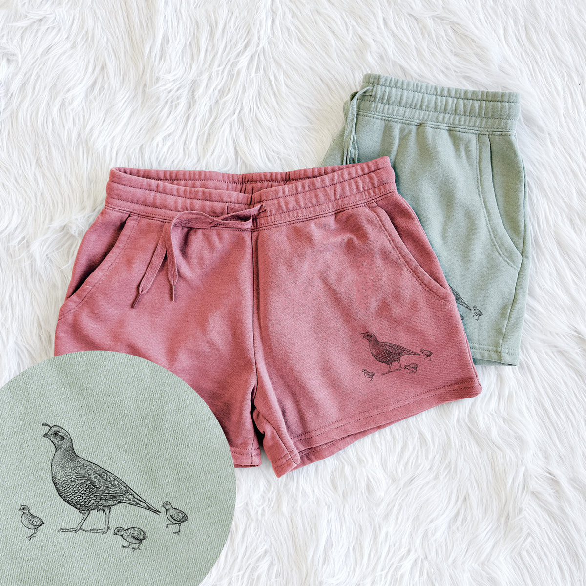 California Quail with Babies - Callipepla californica - Women&#39;s Cali Wave Shorts
