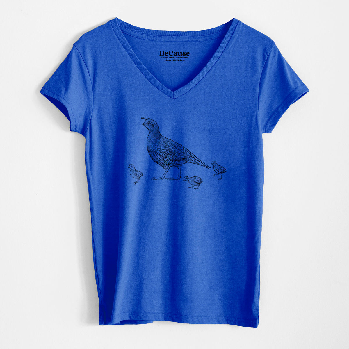 California Quail with Babies - Callipepla californica - Women&#39;s 100% Recycled V-neck