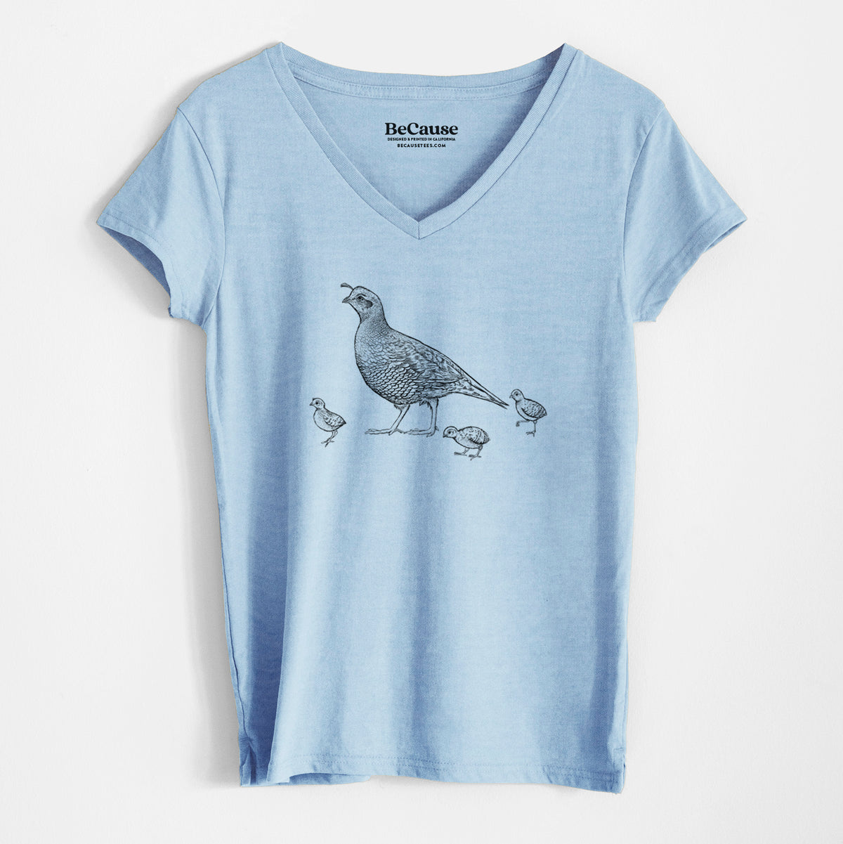 California Quail with Babies - Callipepla californica - Women&#39;s 100% Recycled V-neck