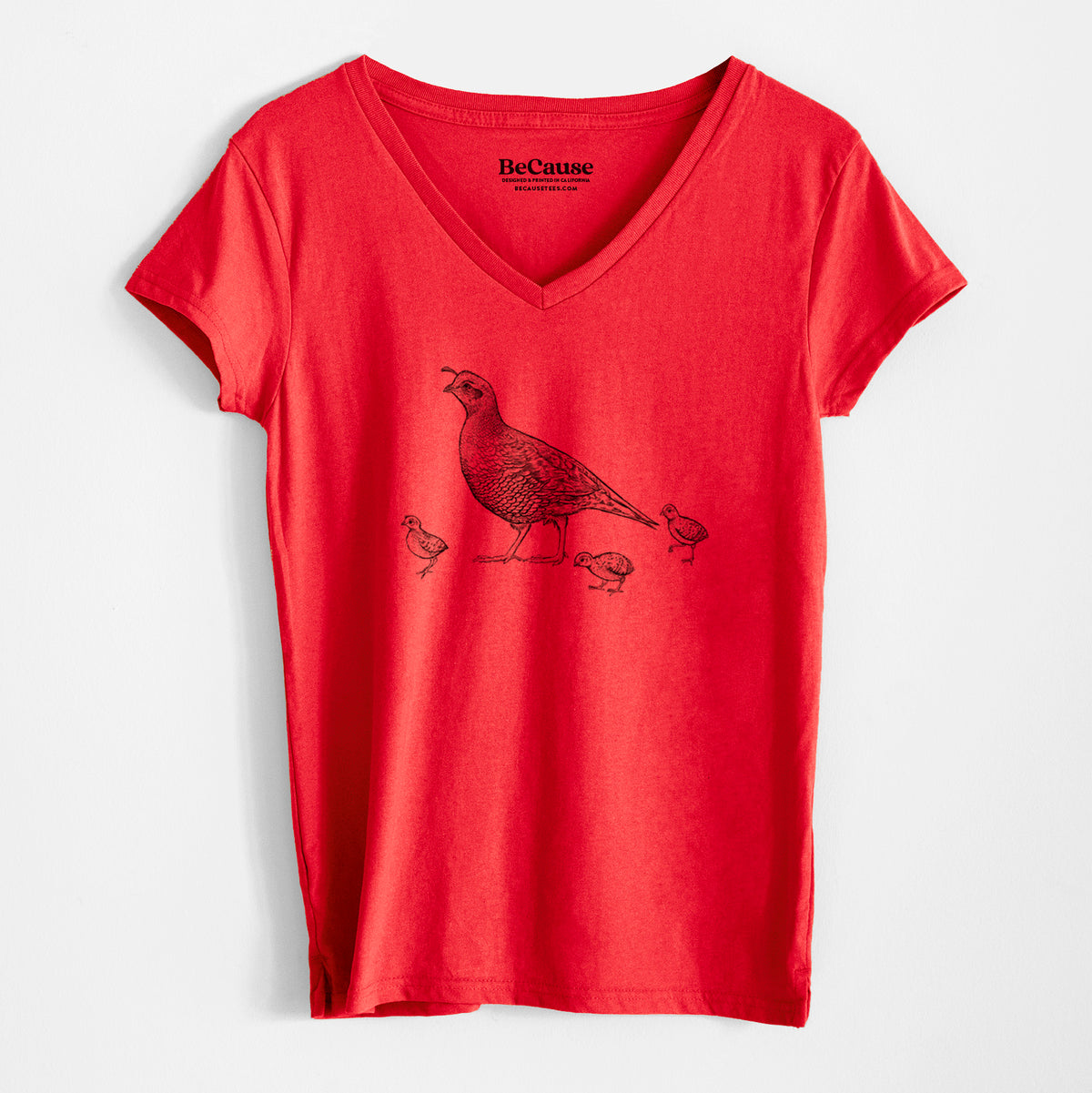 California Quail with Babies - Callipepla californica - Women&#39;s 100% Recycled V-neck