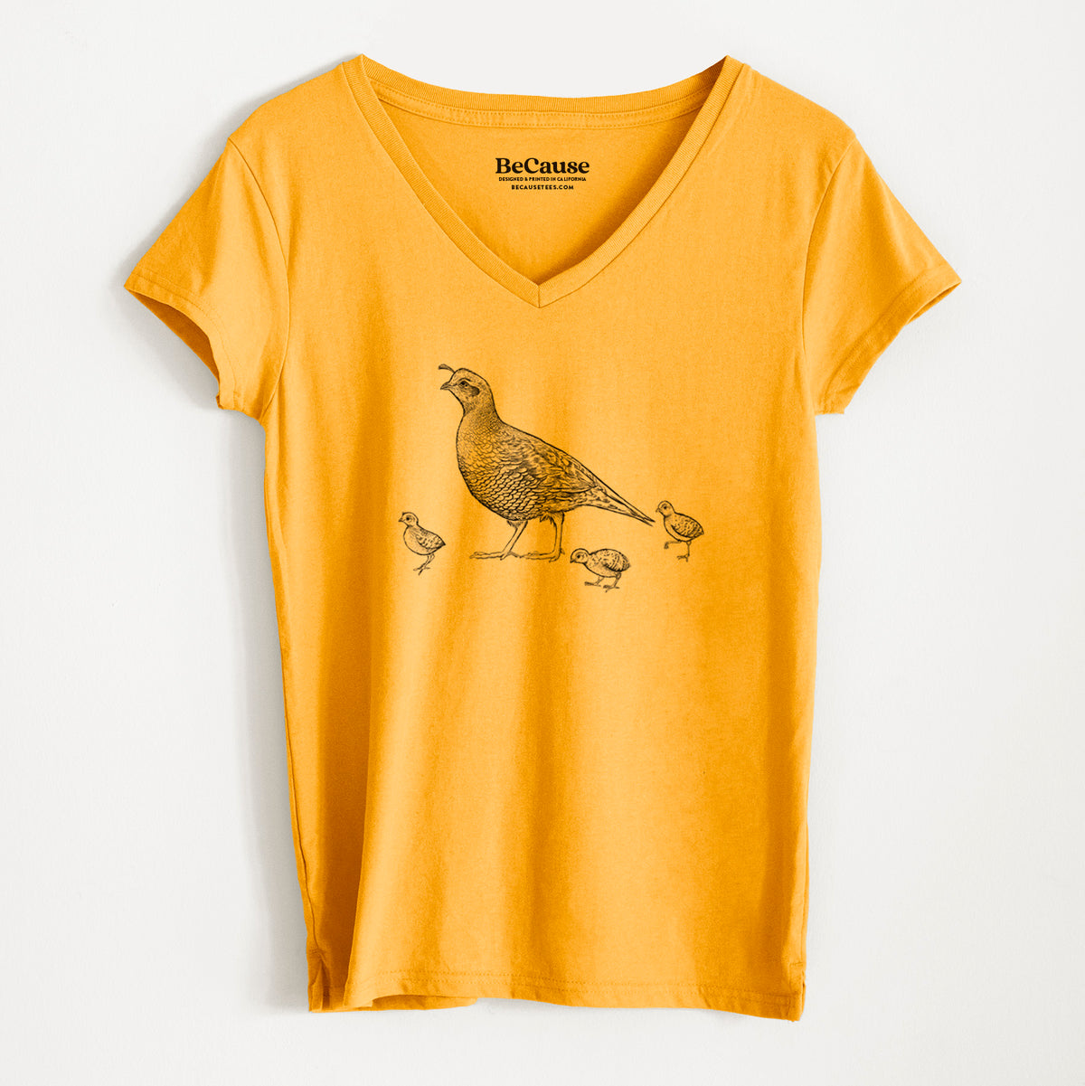 California Quail with Babies - Callipepla californica - Women&#39;s 100% Recycled V-neck