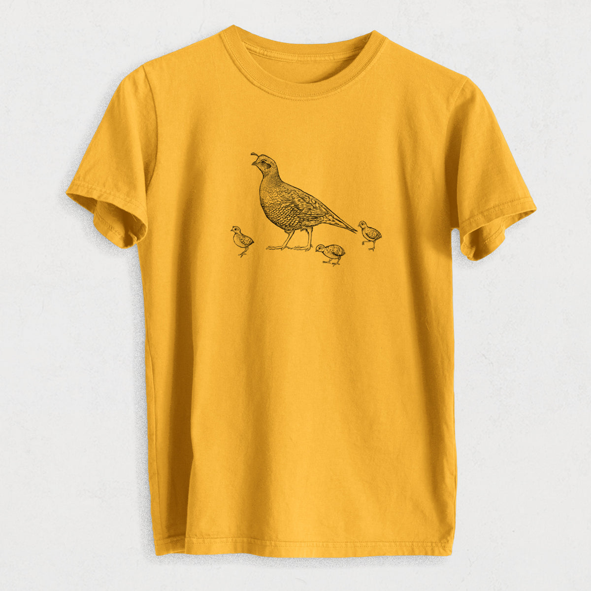 California Quail with Babies - Callipepla californica - Heavyweight Men&#39;s 100% Organic Cotton Tee