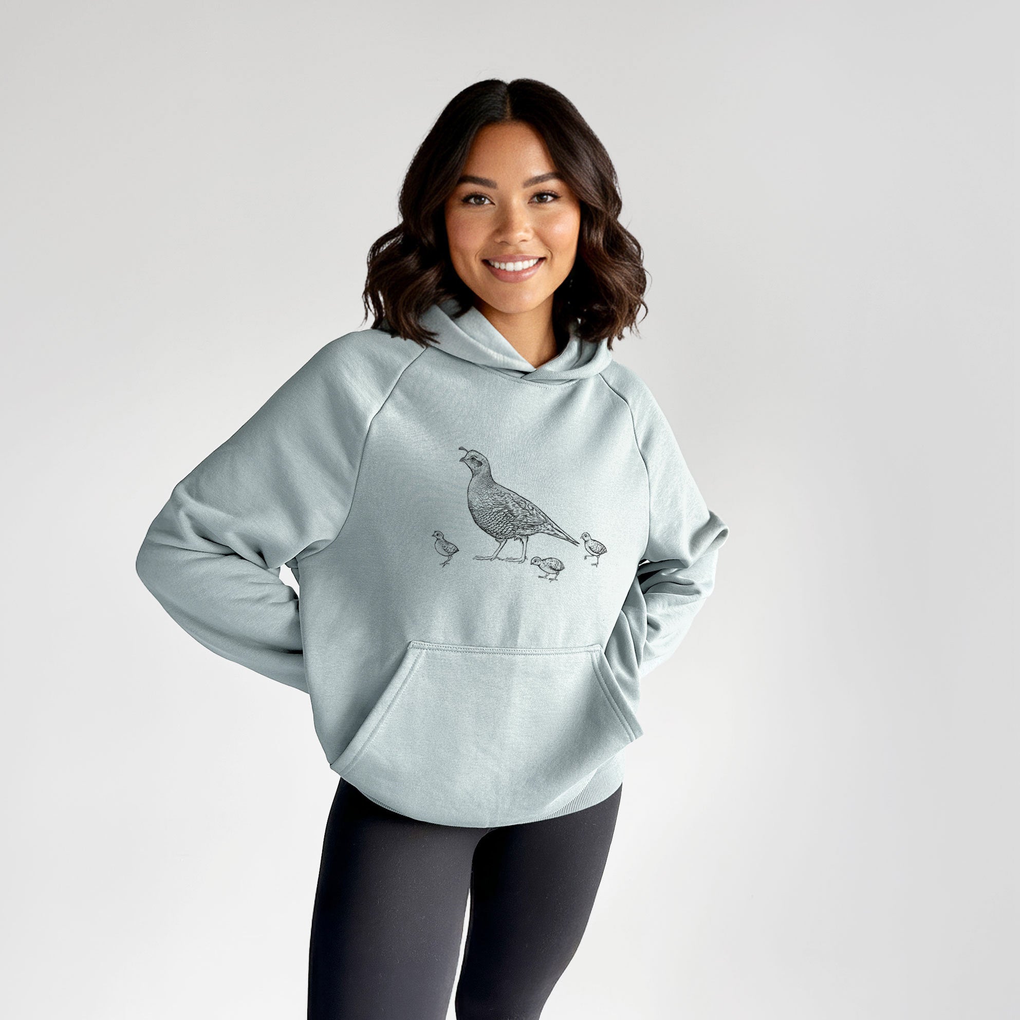 California Quail with Babies - Callipepla californica - UltraLuxe Heavyweight French Terry Hoodie