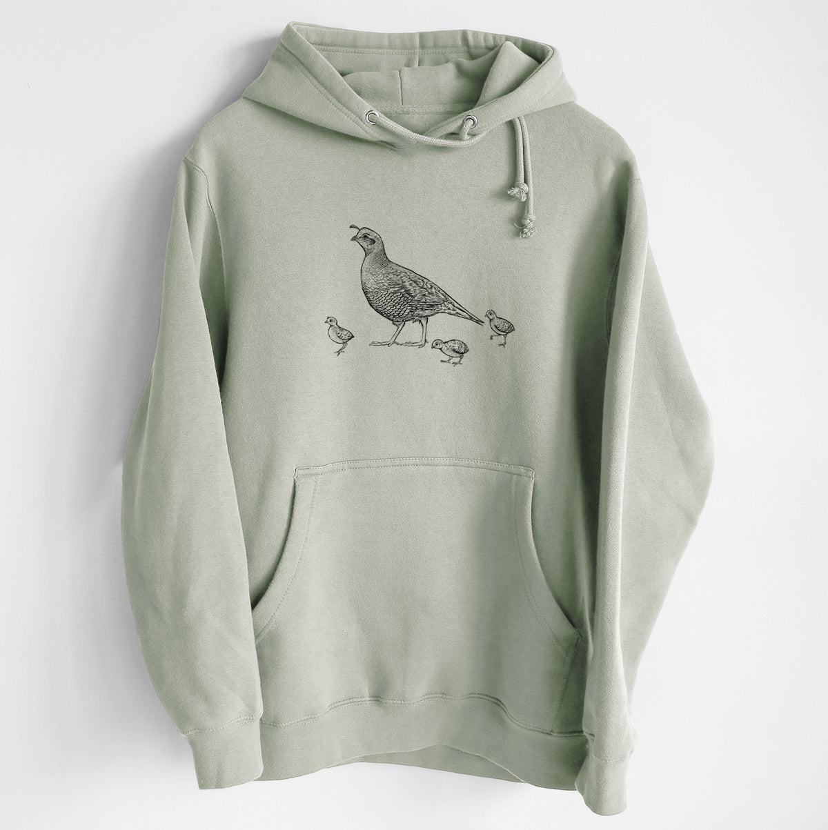 California Quail with Babies - Callipepla californica - Heavyweight Fleece Hoodie