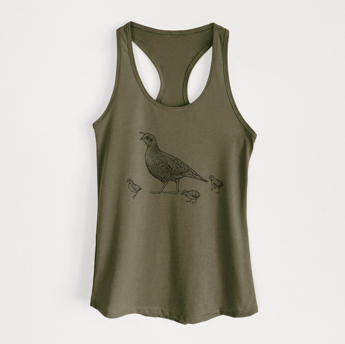 California Quail with Babies - Callipepla californica - Women&#39;s Racerback Tanktop