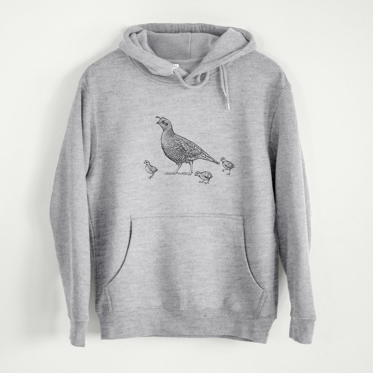 California Quail with Babies - Callipepla californica  - Mid-Weight Unisex Premium Blend Hoodie