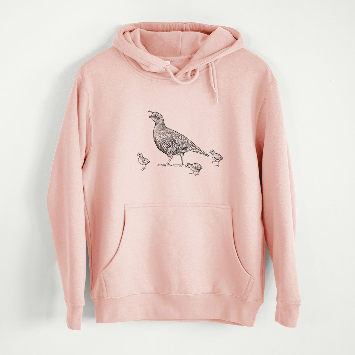 California Quail with Babies - Callipepla californica  - Mid-Weight Unisex Premium Blend Hoodie