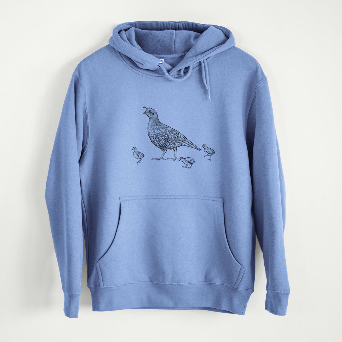 California Quail with Babies - Callipepla californica  - Mid-Weight Unisex Premium Blend Hoodie