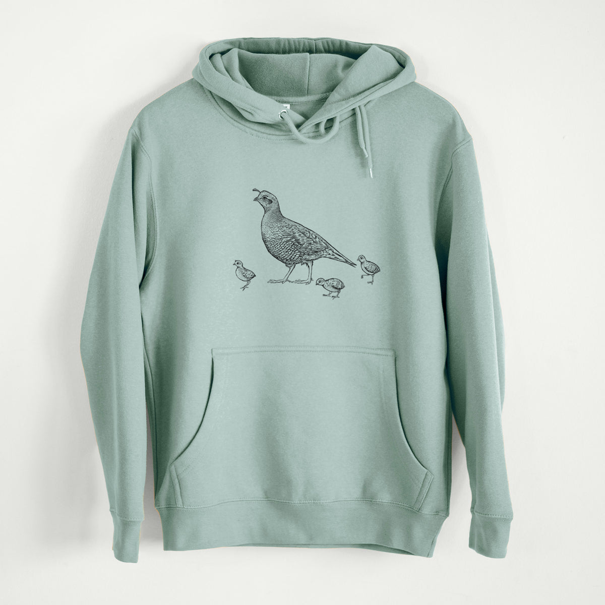 California Quail with Babies - Callipepla californica  - Mid-Weight Unisex Premium Blend Hoodie