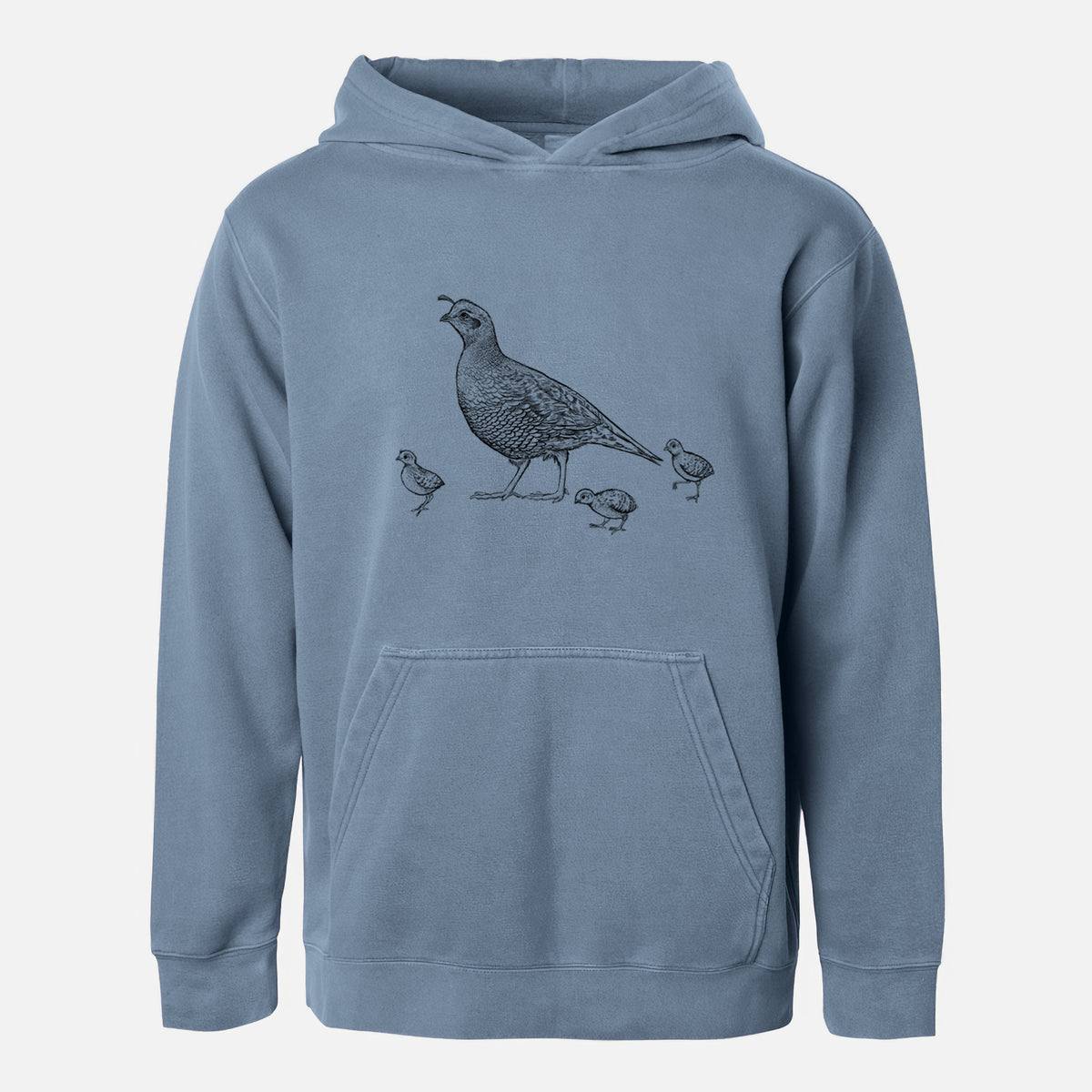 California Quail with Babies - Callipepla californica - Youth Pigment Dyed Hoodie