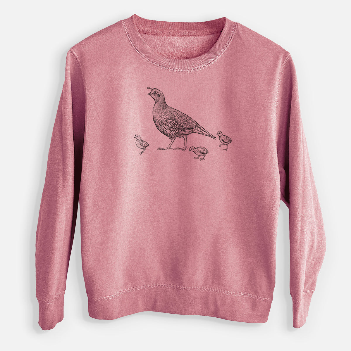 California Quail with Babies - Callipepla californica - Youth Lightweight Crewneck Sweatshirt