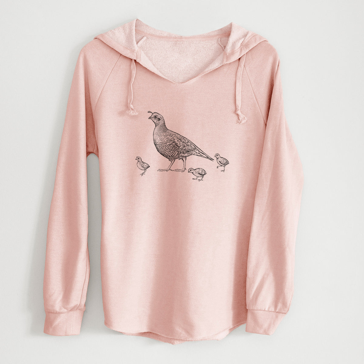 California Quail with Babies - Callipepla californica - Cali Wave Hooded Sweatshirt