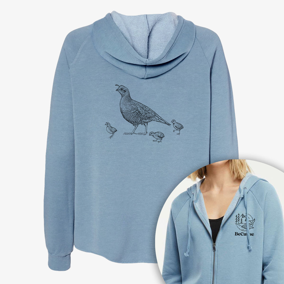 California Quail with Babies - Callipepla californica - Women&#39;s Cali Wave Zip-Up Sweatshirt