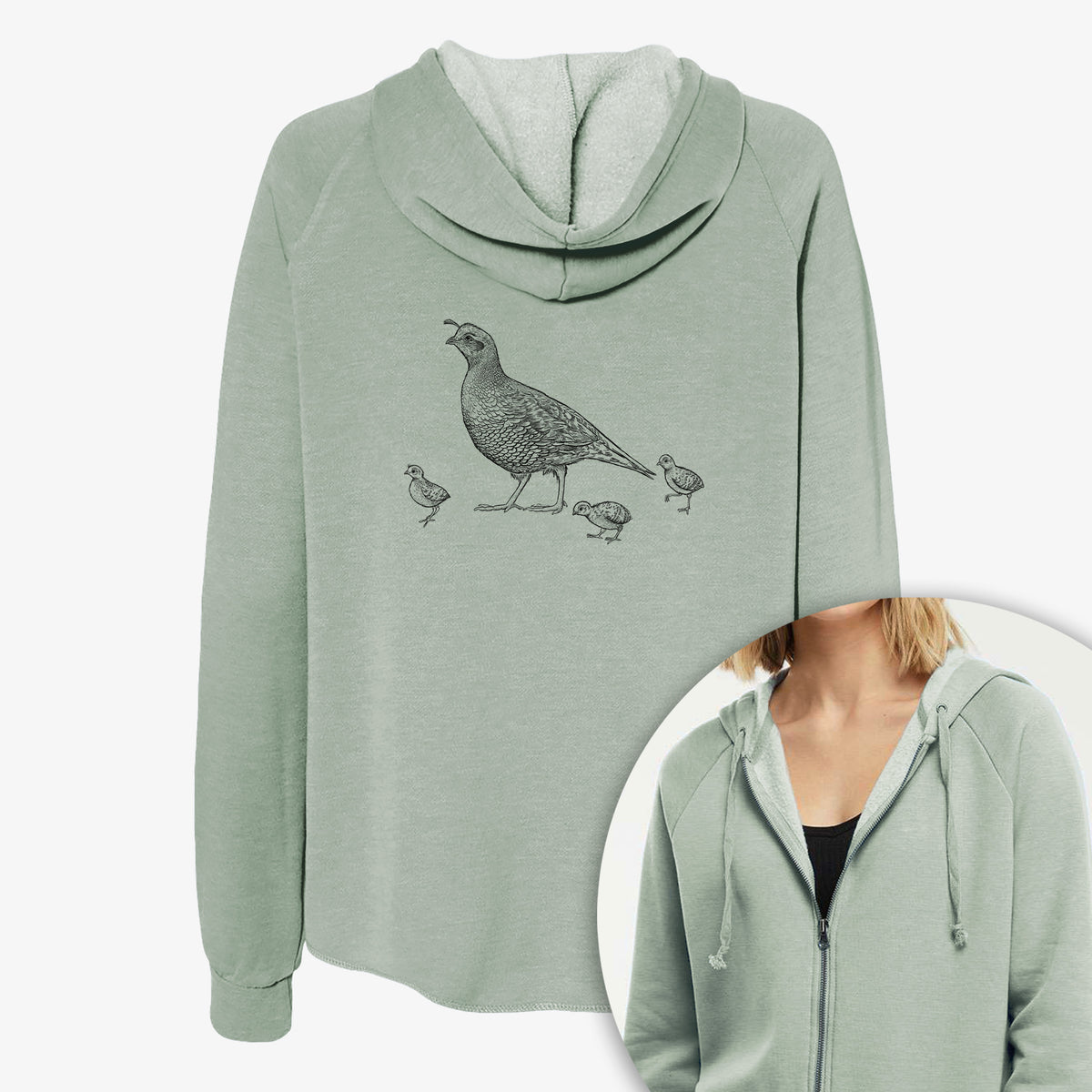 California Quail with Babies - Callipepla californica - Women's Cali Wave Zip-Up Sweatshirt