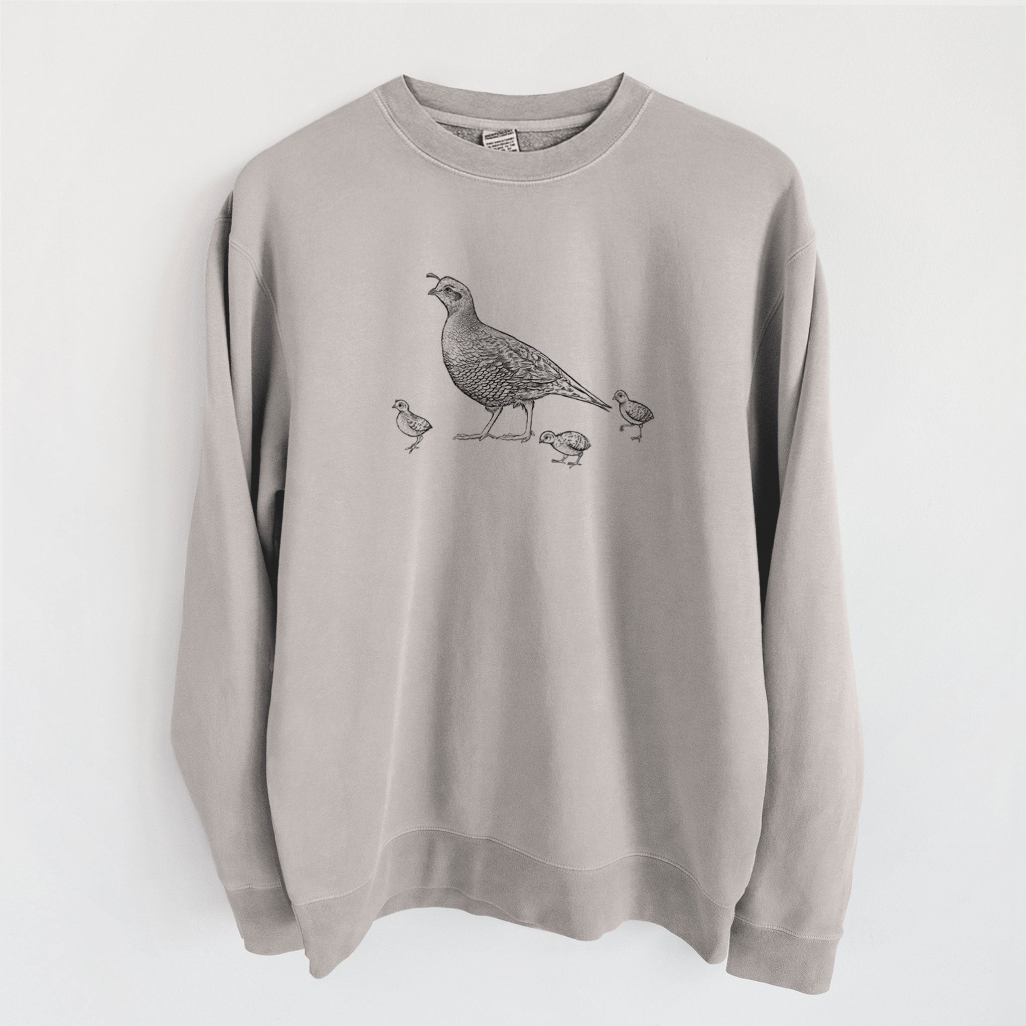 California Quail with Babies - Callipepla californica - Unisex Pigment Dyed Crew Sweatshirt