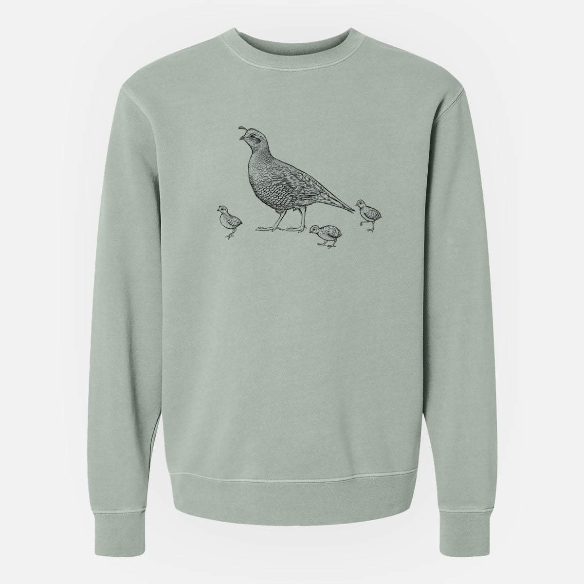 California Quail with Babies - Callipepla californica - Unisex Pigment Dyed Crew Sweatshirt