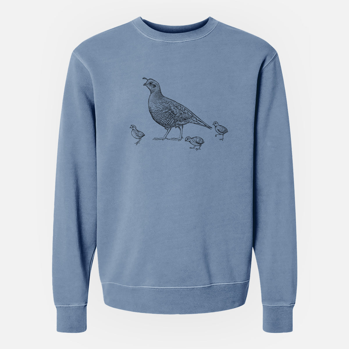 California Quail with Babies - Callipepla californica - Unisex Pigment Dyed Crew Sweatshirt