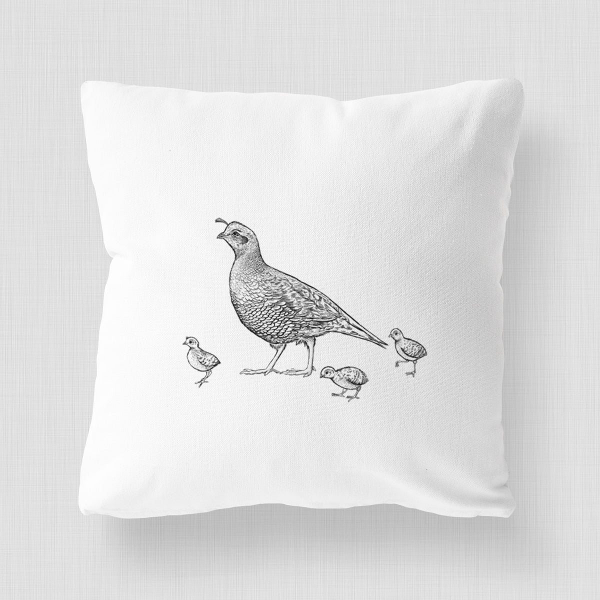 California Quail with Babies - Callipepla californica - Throw Pillow Cover