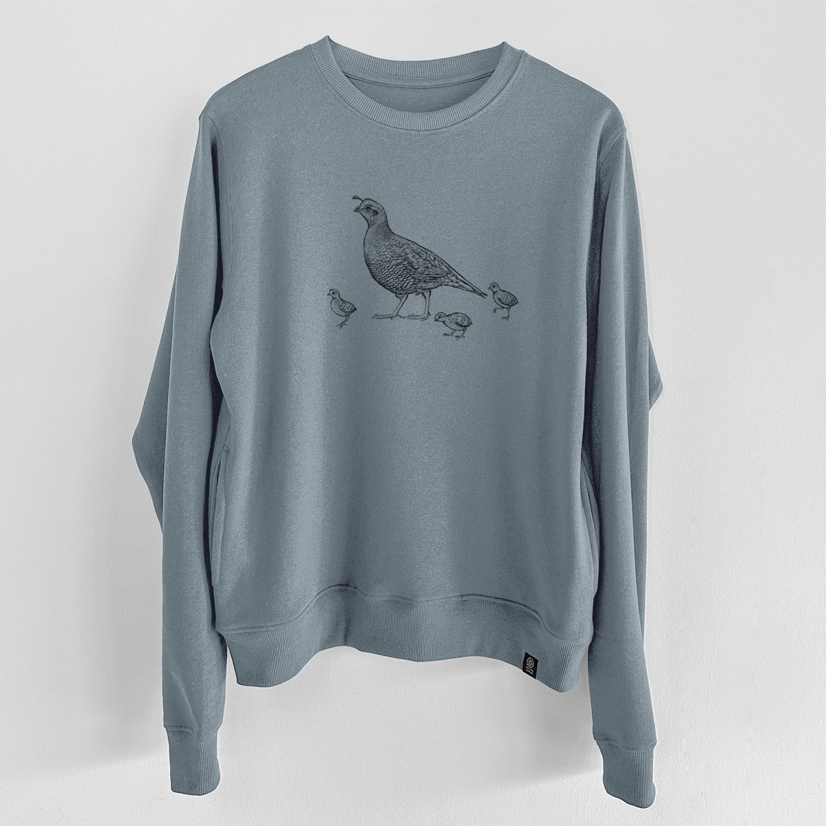 California Quail with Babies - Callipepla californica  - Unisex Reclaimed Crewneck Sweatshirt