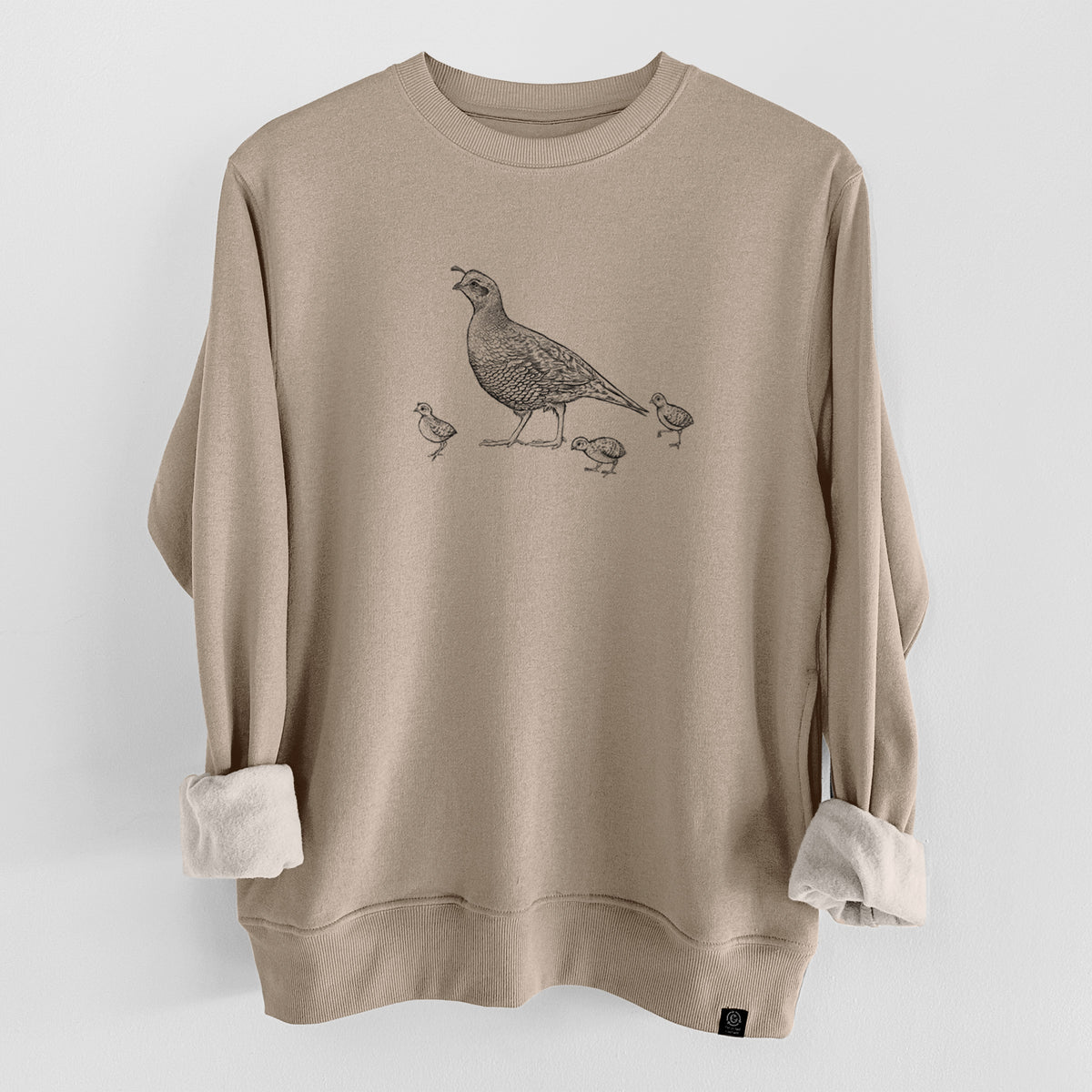 California Quail with Babies - Callipepla californica  - Unisex Reclaimed Crewneck Sweatshirt