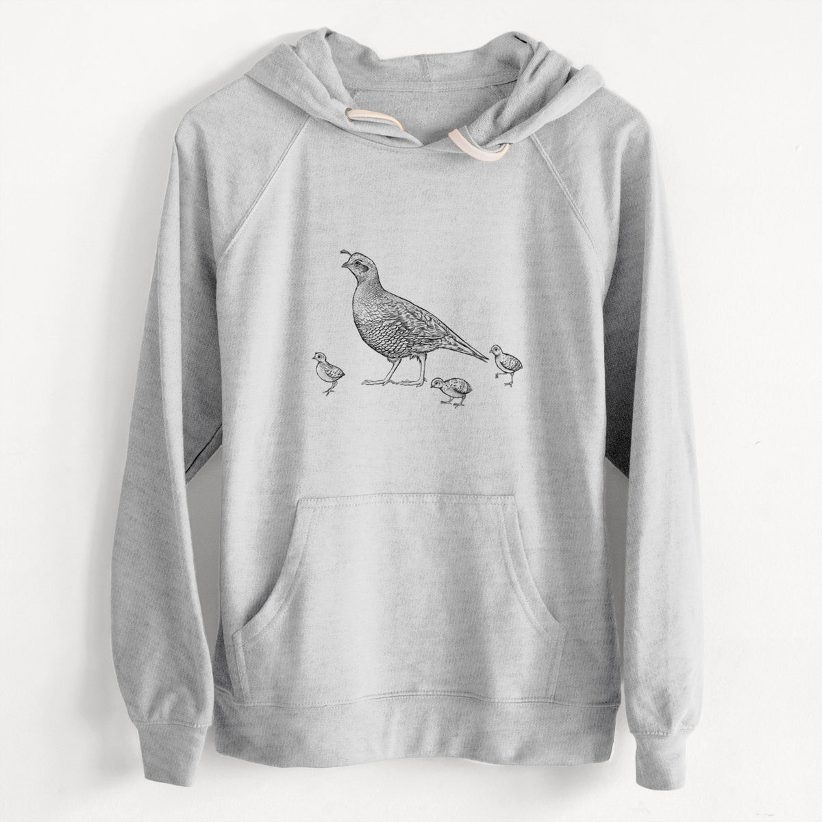 California Quail with Babies - Callipepla californica  - Unisex Slim Fit Loopback Terry Hoodie