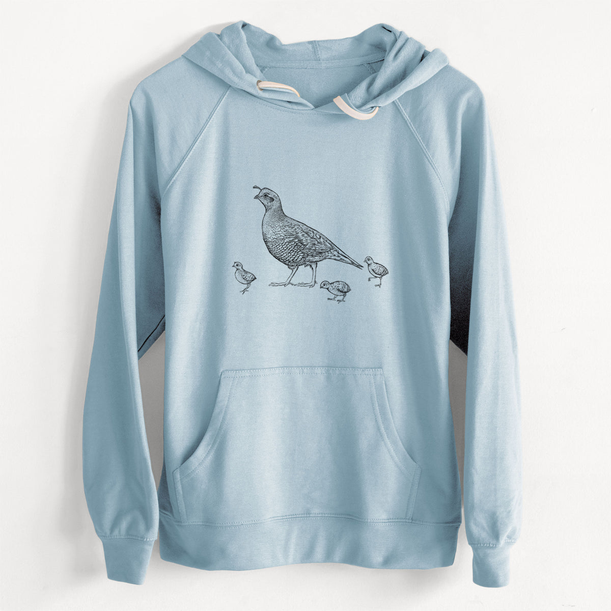 California Quail with Babies - Callipepla californica  - Unisex Slim Fit Loopback Terry Hoodie