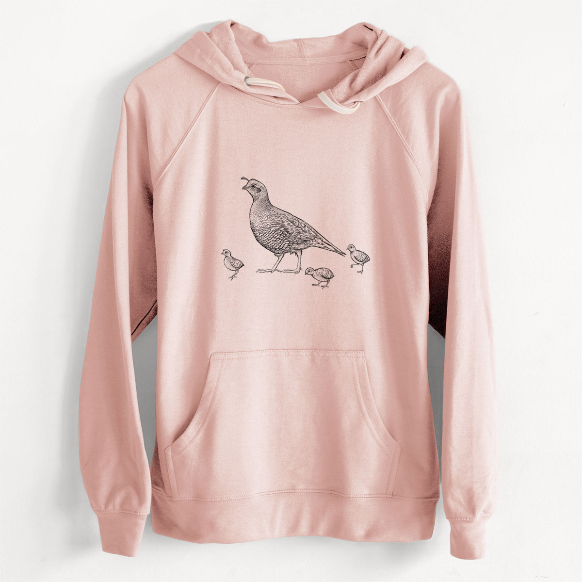 California Quail with Babies - Callipepla californica  - Unisex Slim Fit Loopback Terry Hoodie