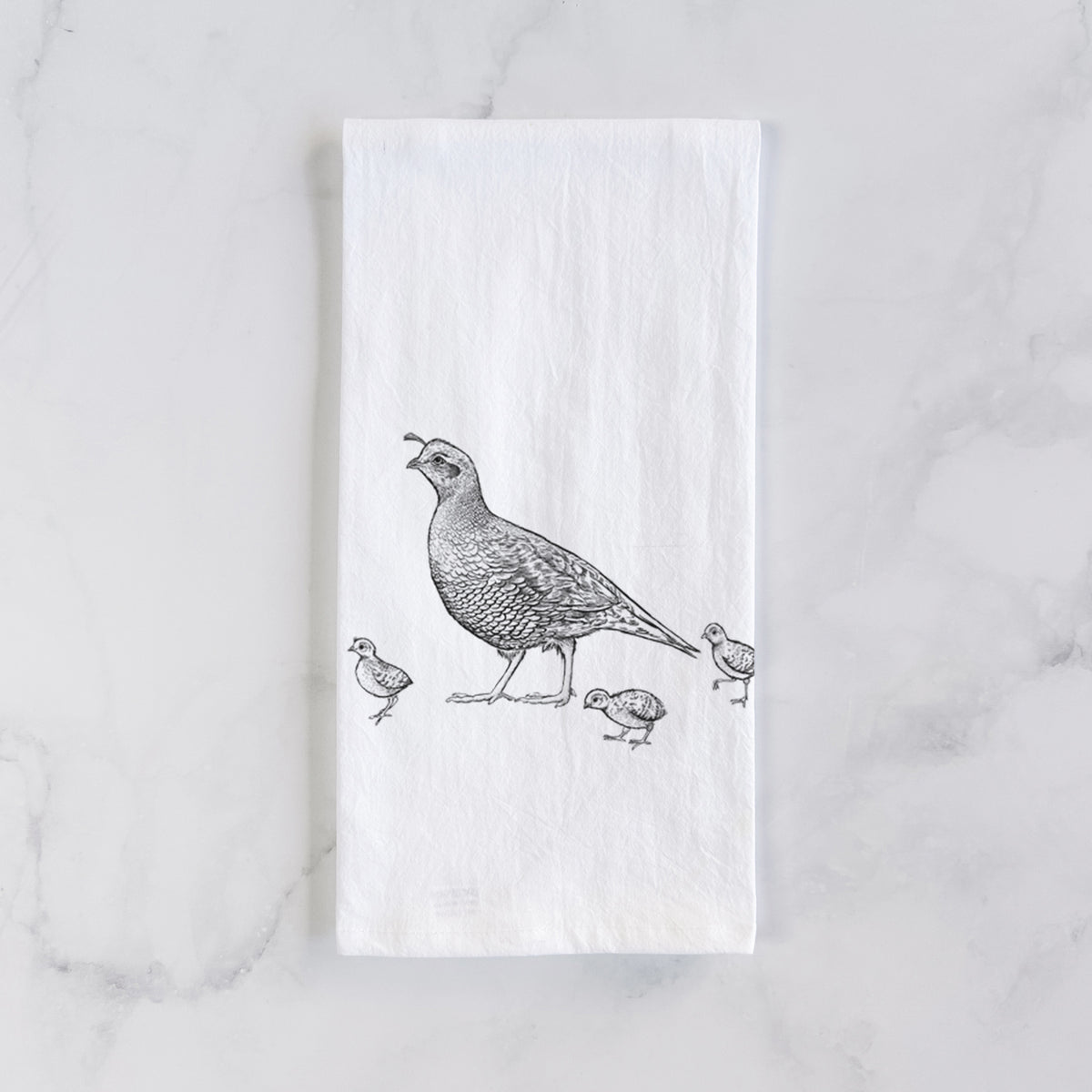 California Quail with Babies - Callipepla californica Tea Towel