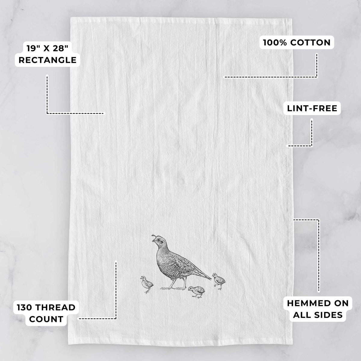 California Quail with Babies - Callipepla californica Tea Towel