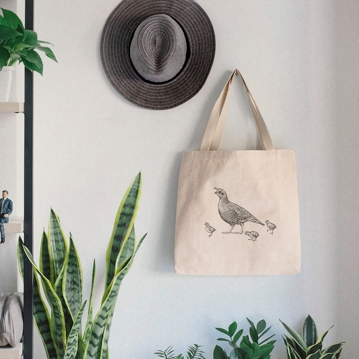 California Quail with Babies - Callipepla californica - Tote Bag