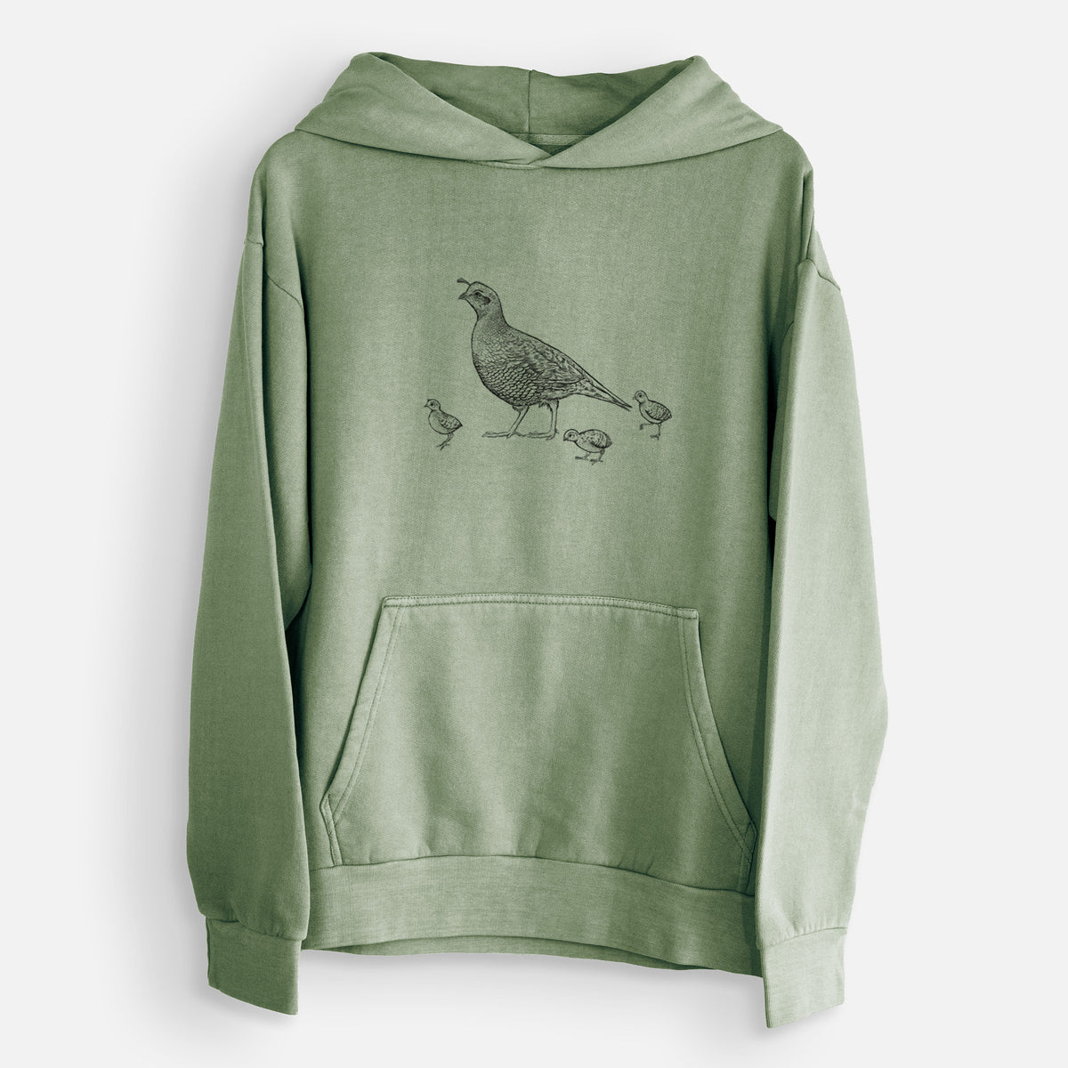 California Quail with Babies - Callipepla californica  - Urban Heavyweight Hoodie