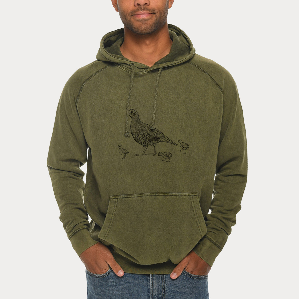 California Quail with Babies - Callipepla californica  - Mid-Weight Unisex Vintage 100% Cotton Hoodie