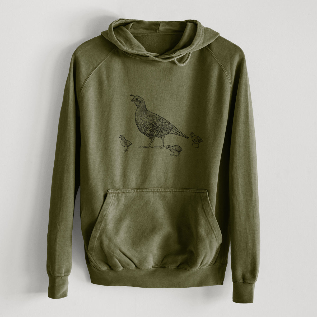 California Quail with Babies - Callipepla californica  - Mid-Weight Unisex Vintage 100% Cotton Hoodie