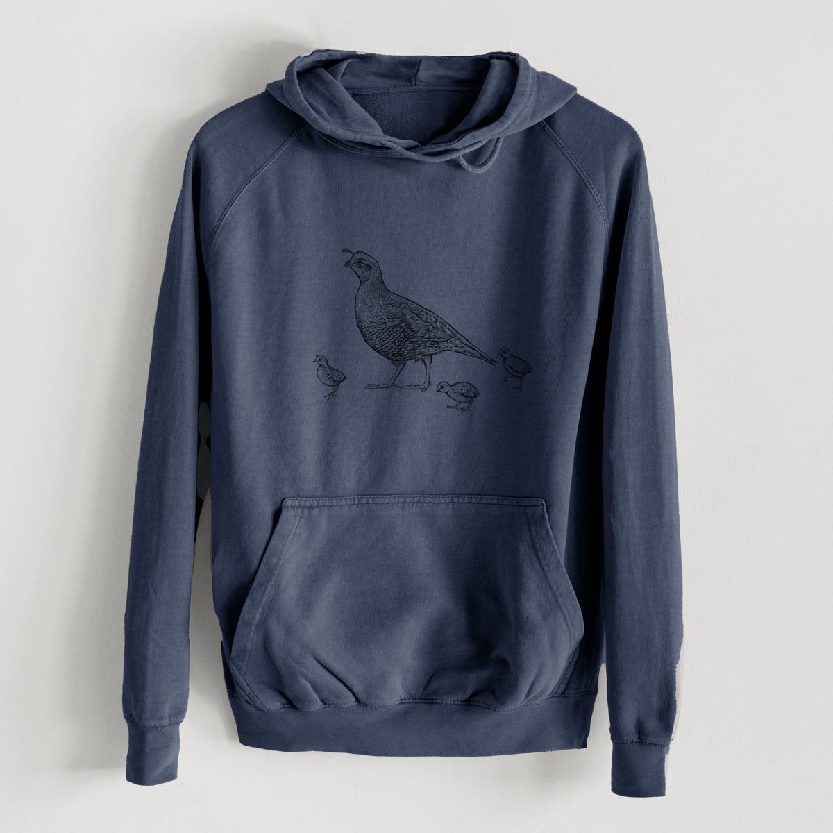 California Quail with Babies - Callipepla californica  - Mid-Weight Unisex Vintage 100% Cotton Hoodie