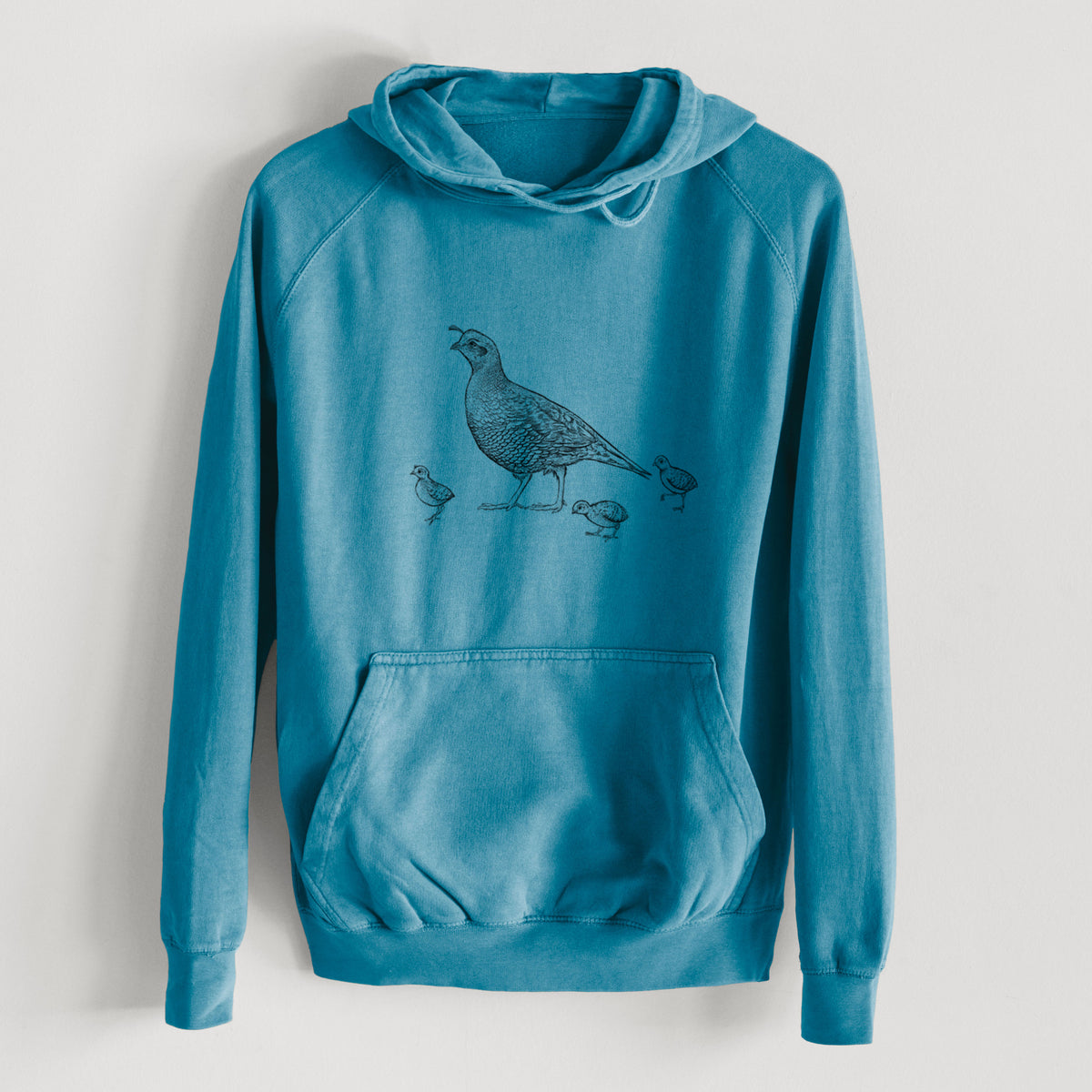 California Quail with Babies - Callipepla californica  - Mid-Weight Unisex Vintage 100% Cotton Hoodie