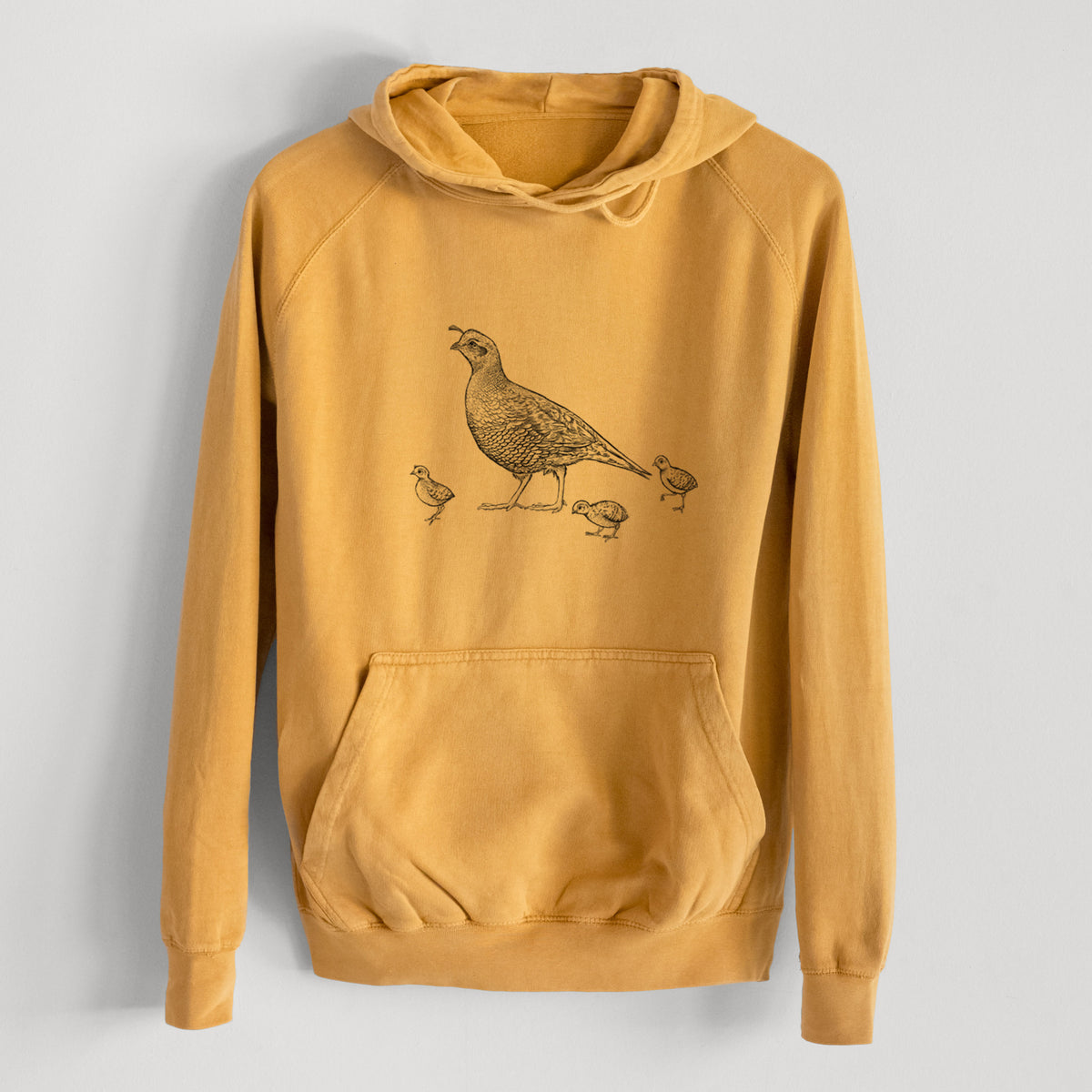 California Quail with Babies - Callipepla californica  - Mid-Weight Unisex Vintage 100% Cotton Hoodie